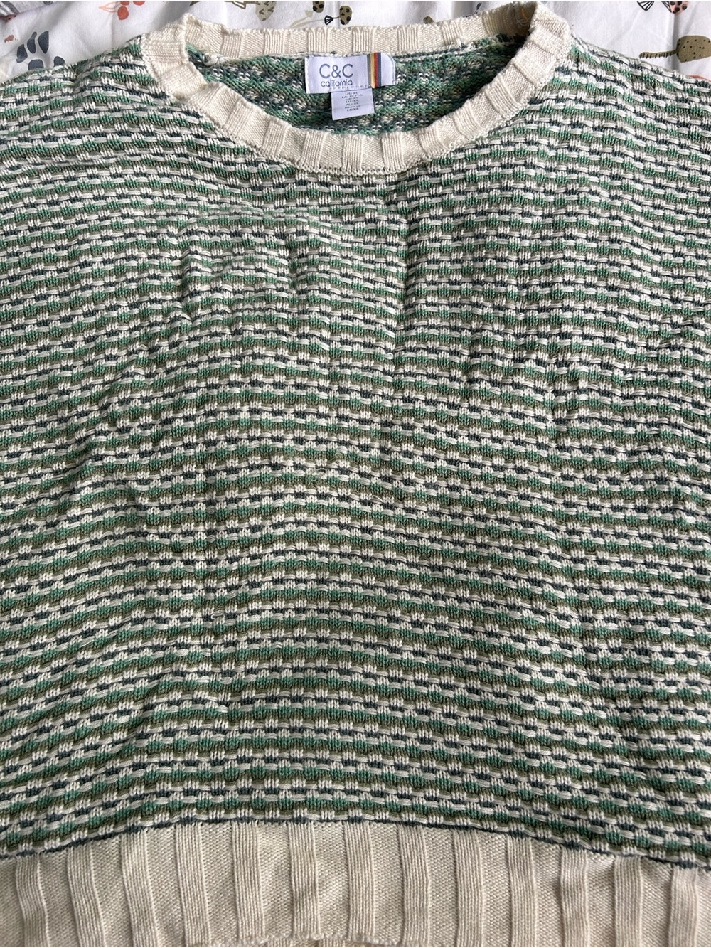 C&C California Green & Cream Striped Knit Pullover
